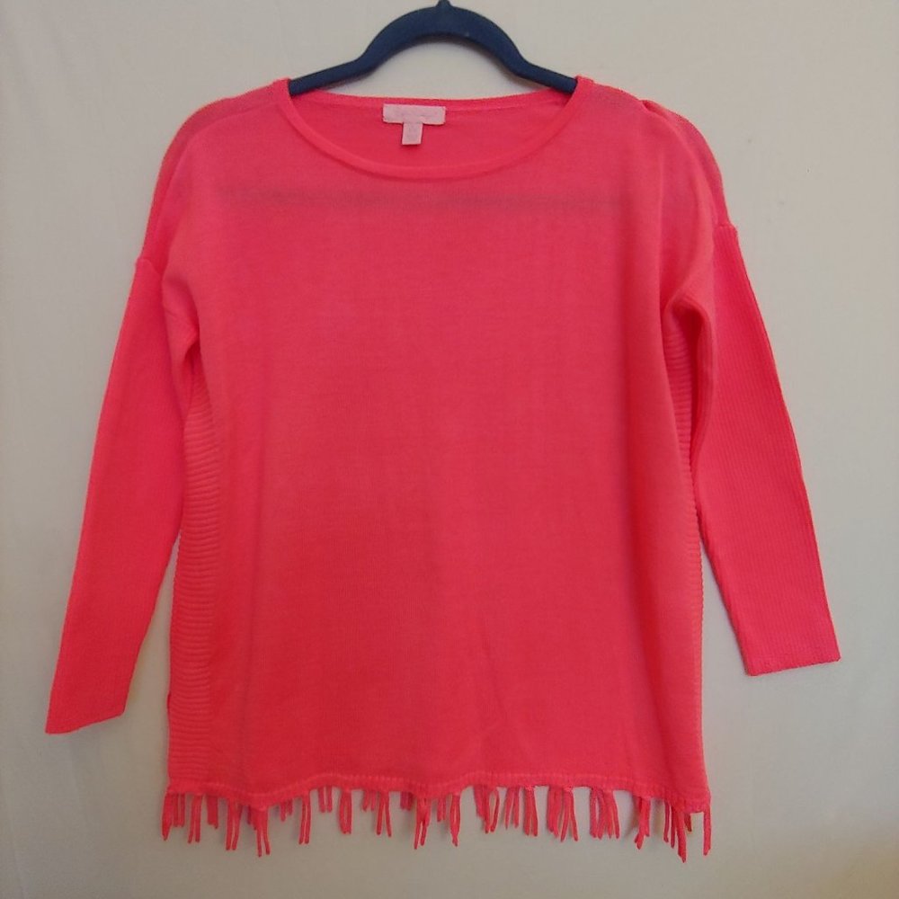 Lilly Pulitzer Mini Ramona Pink Fringe Sweater Junior Large 8-10